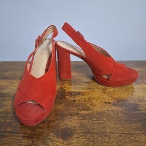 VINCE CAMUTO Red Platform Leather Slingback Open-Toe Sandal Heels 7.5 M